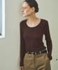 Cita Wool Blend Tencel U-Neck Long Sleeve Tee_Ctt356 (Brown)