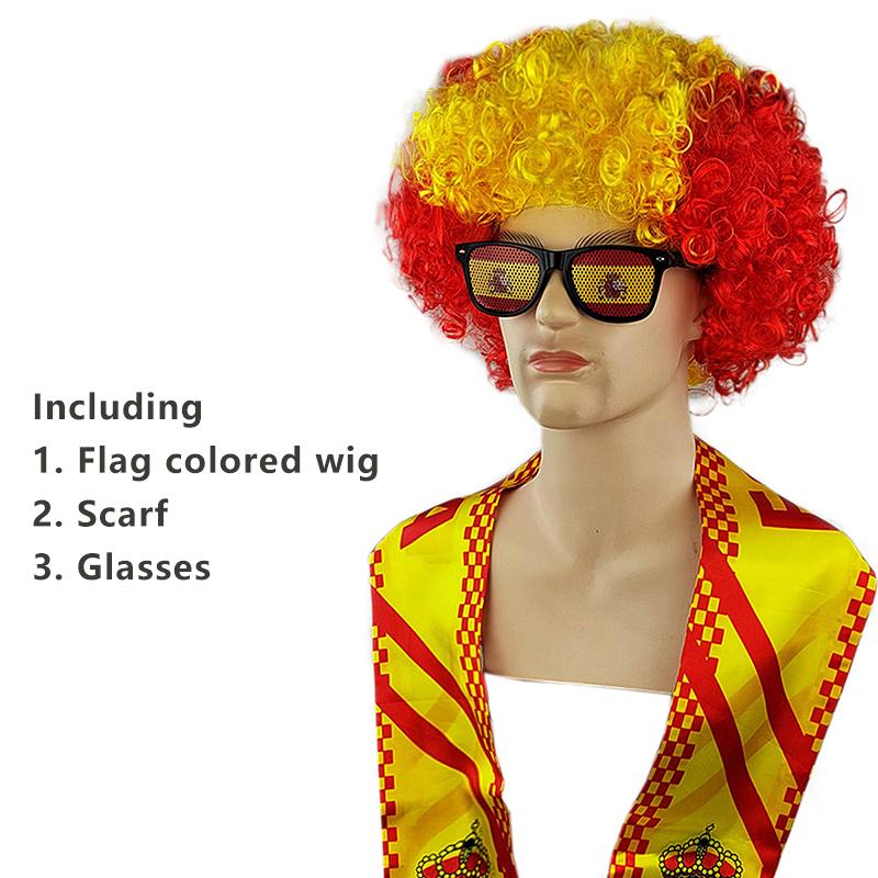 3-Piece Tricolor Fans Gear Set - Red White & Blue Wig, Scarf, And Glasses For Sports Events, Themed Parties, And Cosplay Costume