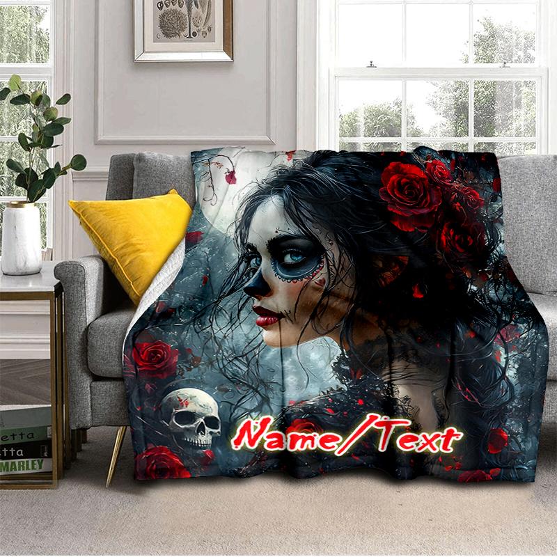 1PC Custom Name Day Dead Art outdooor Flannel blankets Throw Blanket All-Season Throw Gift Bedspread for Couch, Bed, Camping Holiday Birthday gift