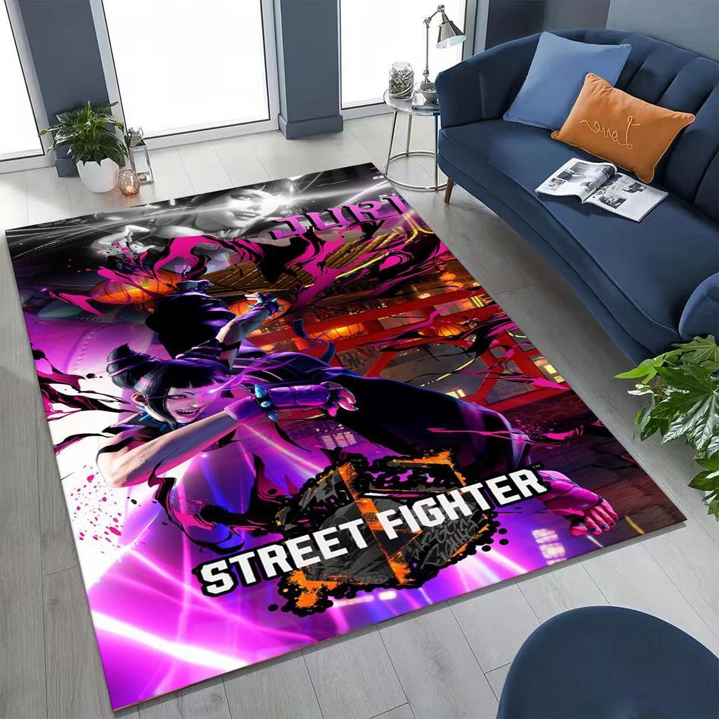 Retro Street Fighter 6 Characters Game Chun-Li Cartoon Rug for Bedroom Living Room Sofa Home Doormat Decor,Non-slip Floor Mat