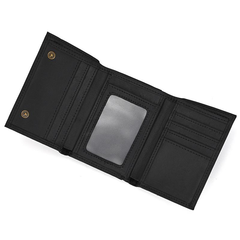 Vintage Genuine Leather Men Wallet Crazy Horse Leather Male Cowhide Trifold Card Holder Wallet with Metal Chain