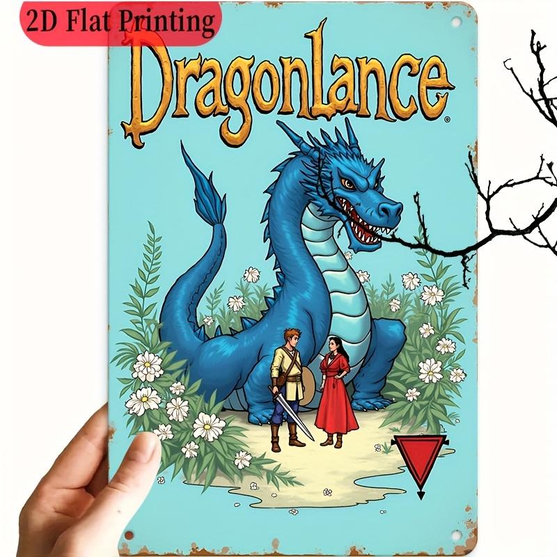 Dragonlance Fantasy Iron Wall Plaque Metal Sign with Knight Princess Art Printing for Game Room Living Room 20x30cm(7.8x11.8inch)