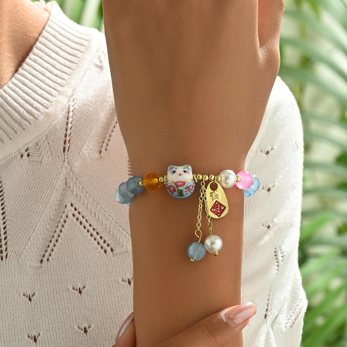 

Простой новый женский браслет, персонализированный браслет с бисером в виде счастливой кошки, универсальный высококачественный ювелирный браслет