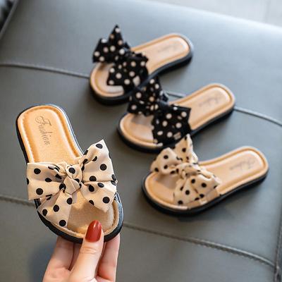 Baby Kids Girls Summer Beach Slippers Toddlers Dots Bow Open Toe Slide Slippers, Nonslip Cross Slippers with Bowknot for Kids