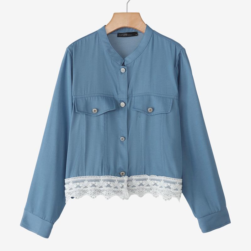 ZANZEA Women Casual Round Neck Long Sleeve Lace Crochet Splice Blouse