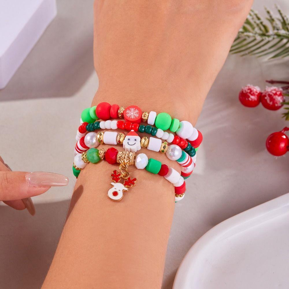 4pcs/set Cartoon Merry Christmas Hand Chain Christmas Tree Christmas Jewelry  Gift
