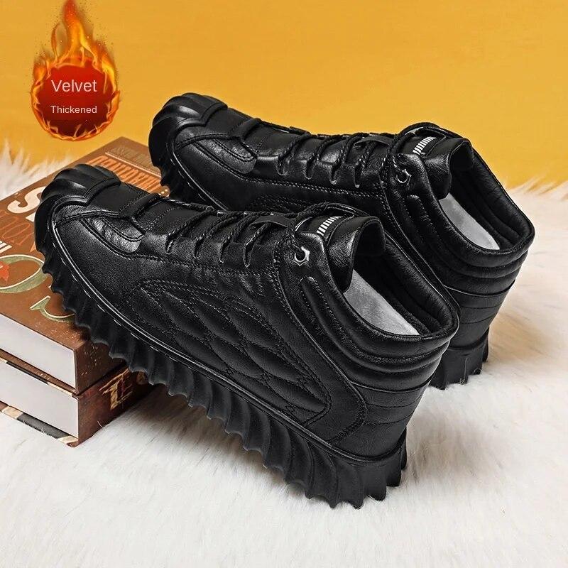 Bavlněné Boty Pánské 2023 Nové Zimní Tlusté Sametové Teplé Kožené Boty Vysoké Outdoorové Pánské Boty Vše vhodné pro příležitostné boty středního a staršího věku