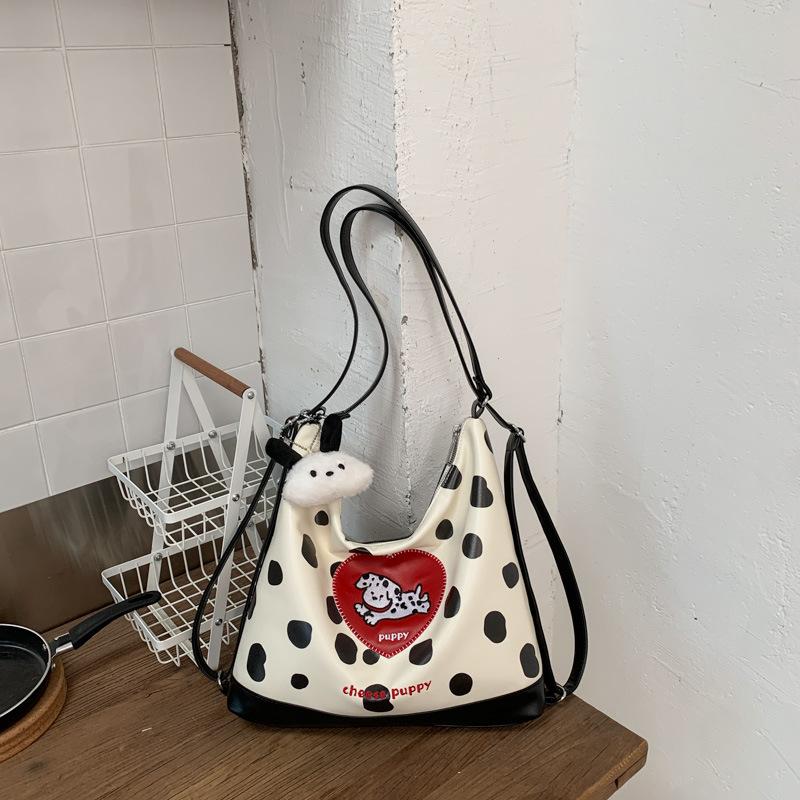 Schoolbagins niche cute polka dot puppy tote bag birthday gift commuter shoulder armpit bag crossbody backpack