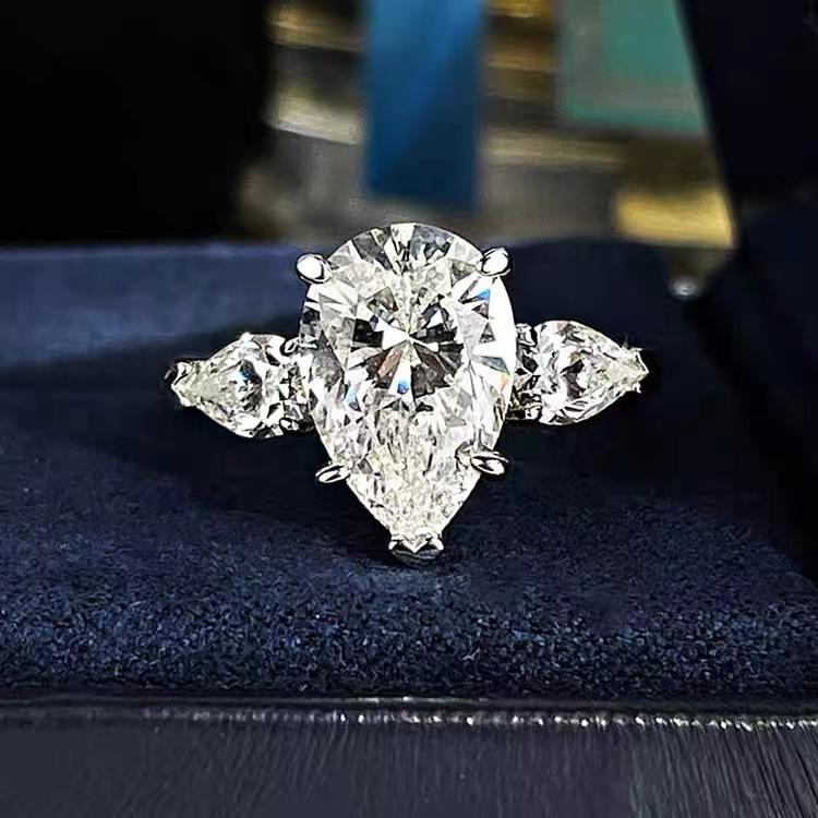 

S925 Sterling Silver Women s Teardrop Ring with Micro-Paved Diamond Design US 6