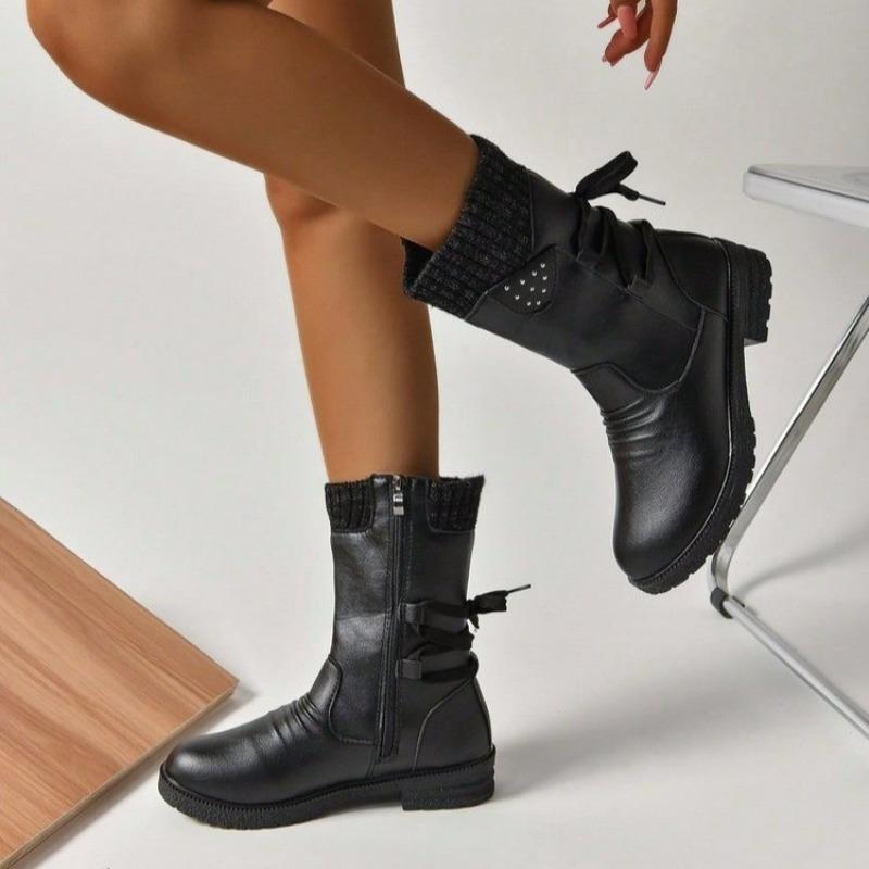 Fashion Versatile Side Zip Short Low Heel Boots Women's Shoes