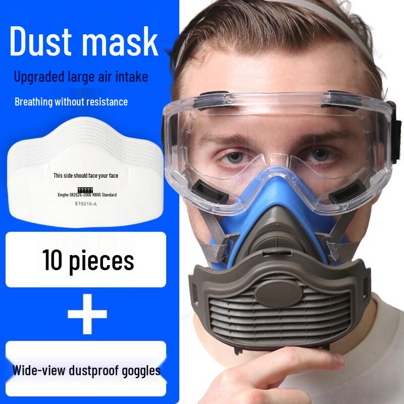 Longchan 3200 Dust Respirator Mask with Anti-Fog Goggles and Filters (2-Pack)