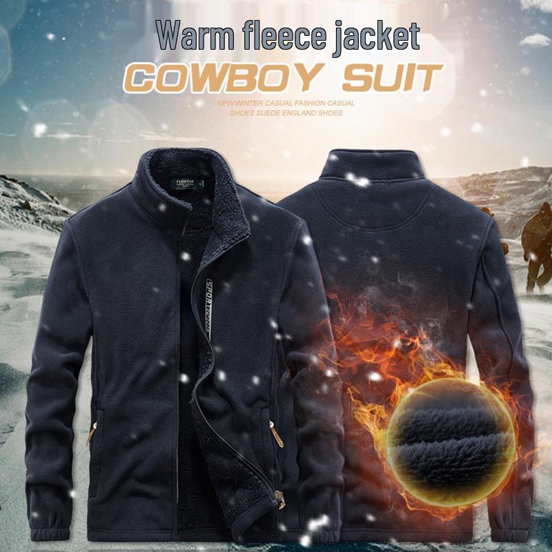 Men's Thick Fleece-Lined Stand-Up Collar Cardigan: Trendy, Warm Autumn/Winter Long-Sleeve Jacket