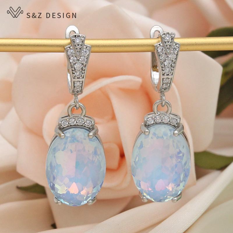 

Модные большие красочные овальные серьги с кристаллами с кубическим цирконием для женщин, свадебные ювелирные изделия цвета розового золота