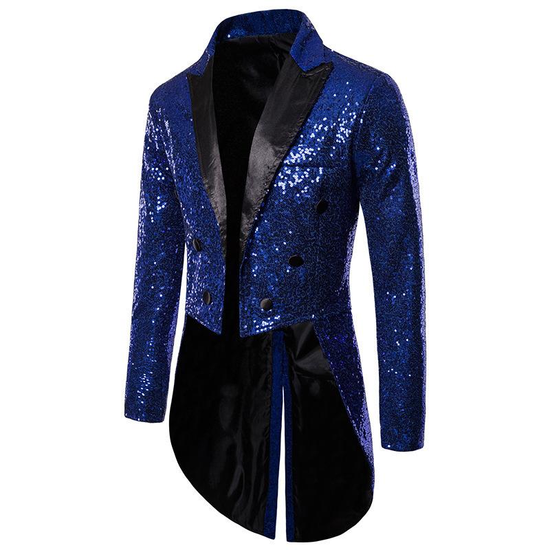 Men Fashion Sequined Tuxedo Jacket For Party Nightclub Performance Outerwear