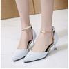 35-44 Plus Size Women's Shoes Versatile Slim Heel Sandals Buckle High Heels Shoes Mature Fashion Party Footwear Chaussure Femme