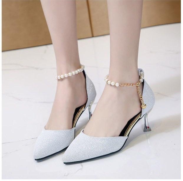 35-44 Plus Size Women's Shoes Versatile Slim Heel Sandals Buckle High Heels Shoes Mature Fashion Party Footwear Chaussure Femme