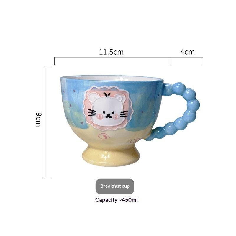Hand-painted Ceramic Cup Cute Creative Bead Handle Breakfast Cup High Value Large Capacity Milk Oat Cup Drinking Cup