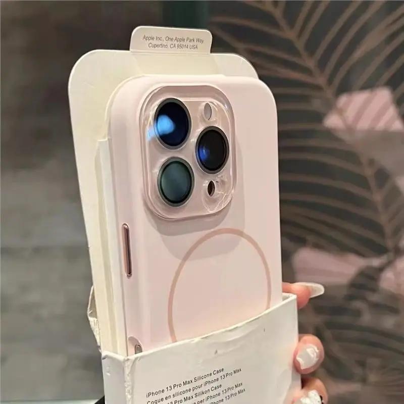 Liquid Silicone For Magsafe Glass Lens Protect Case for iPhone 17 16 14 13 11 12 15 Pro Max Plus Magnet Wireless Charge Cover
