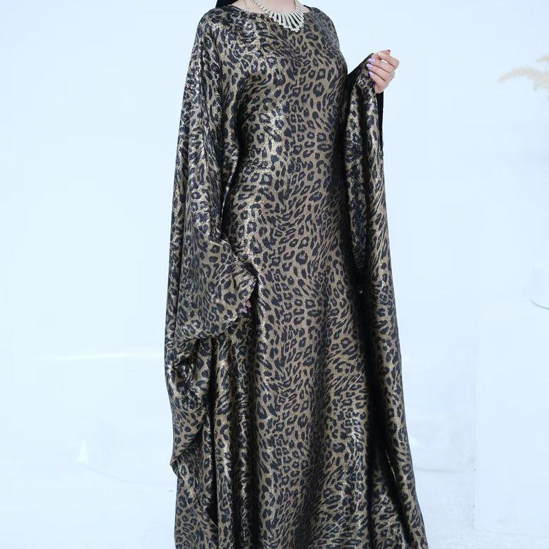 

Fashion New Arrival Fashion Leopard Print Print Batwing Sleeve Loose Dress Printed Long Dress Leopard print 2 yards