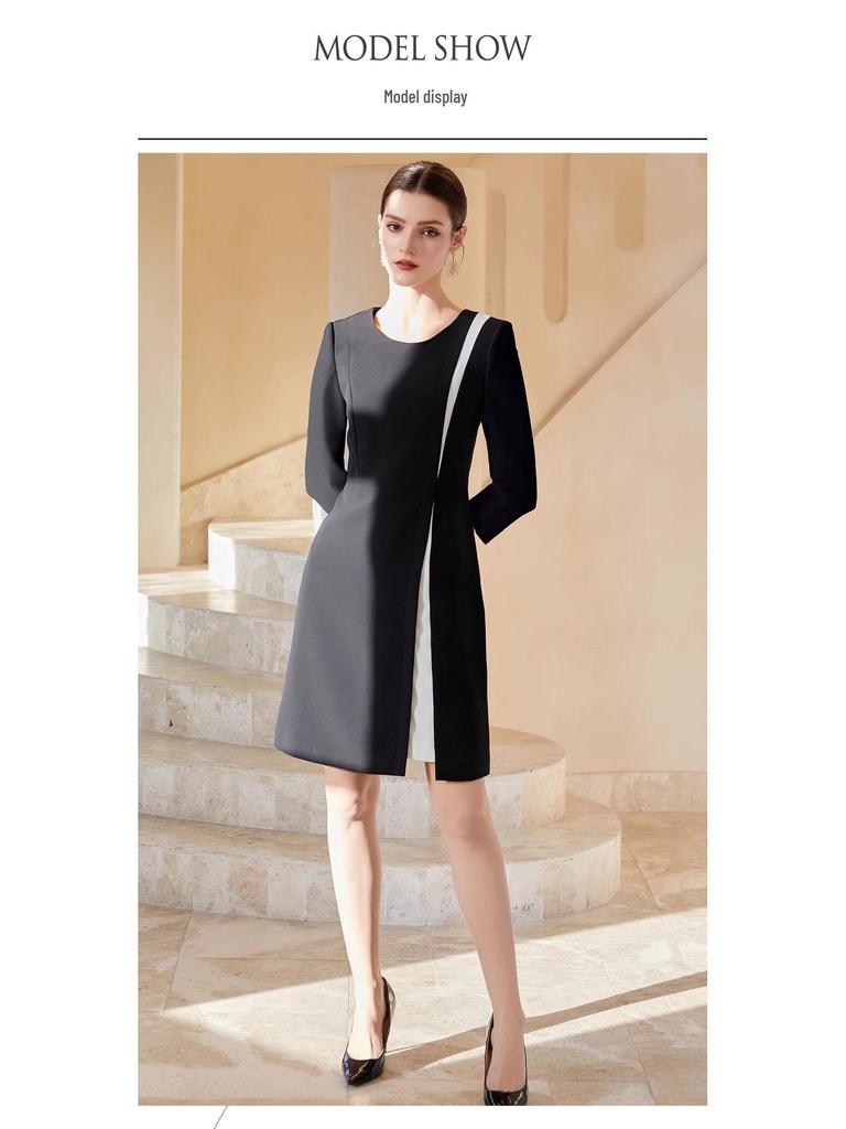 2024 Autumn Hepburn Style Black Round Neck Dress for Women: Elegant, Professional, and Perfect for Commute