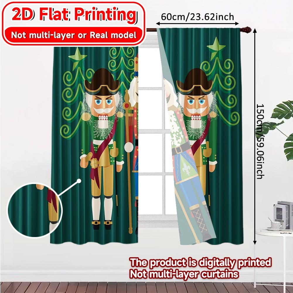 2pcs, 2D FLAT PRINTING Curtains (Without Rod) Nutcracker Trio Holiday Printed Curtains Versatile Durable Polyester Curtains