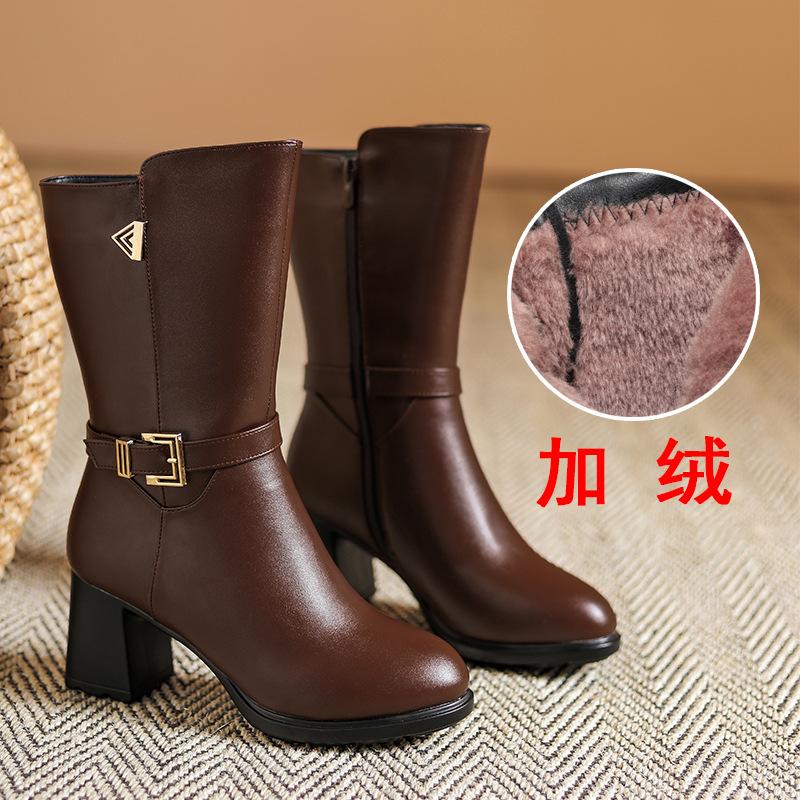 

модные полусапоги женские зимние полусапожки женские студенческие сапоги на толстом каблуке новые сапоги для мам с круглым носком женские сапоги из хлопка 37(Foot23.5cm)