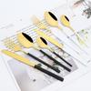 24pcs/6set Black Gold Dinnerware Set Western Knife Fork Spoon Cutlery Set with Rack Stainless Steel Tableware Flatware Holder Eating Utensils