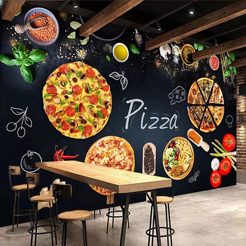 Wall Art Cartoon Fast Food Pizza Ingredients Murals Posters Graffiti Restaurants Coffee Shops Photos Wallpapers 3D