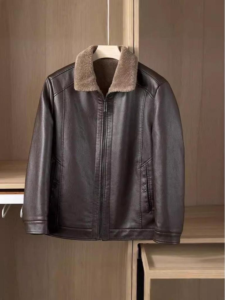 Men's Leather Jacket for Winter and Autumn - Thick Velvet Lining, Casual & Warm 