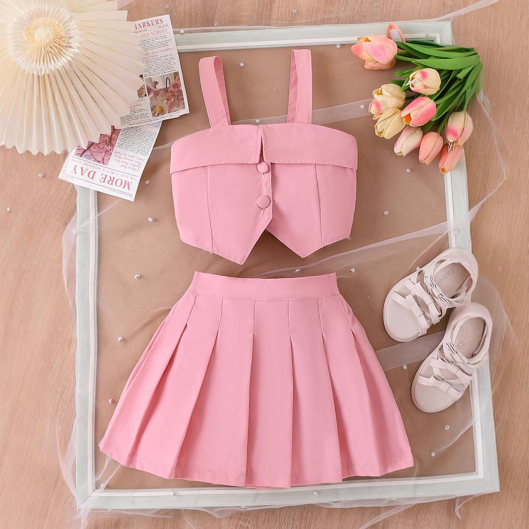 

Летняя детская мода без рукавов асимметричный халтер плиссированная юбка комплект 2-3Y