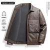 Mens Faux Leather Jacket Windproof Casual Oversized Workwear Coat With Lapel Collar Multiple Pockets