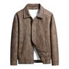 Mens Faux Suede Jacket Vintage Style Casual Outerwear With Lapel Collar Side Pockets
