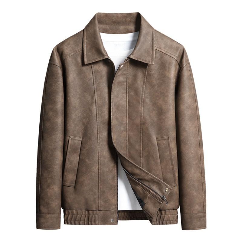 Mens Faux Suede Jacket Vintage Style Casual Outerwear With Lapel Collar Side Pockets