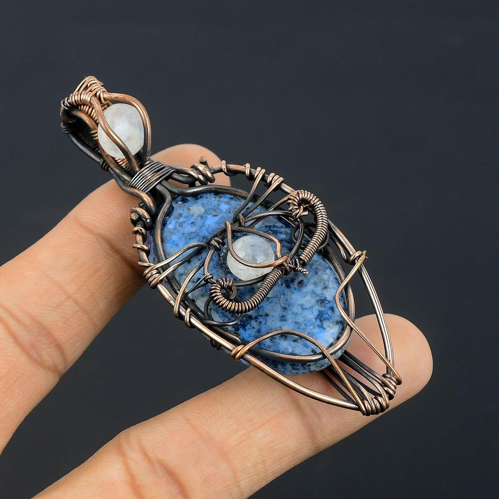 Azurite Pendant, 999 Copper Wire Wrapped Gemstone Jewelry, Handmade Pendant, For Thanksgiving