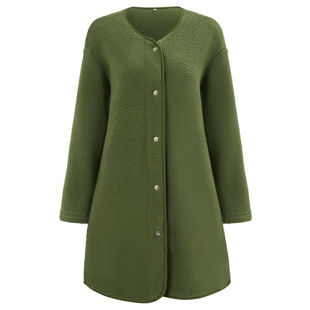 Women's Round Neck Coat Casual Fleece Coat Vintage Solid Color Long Sleeve Single Breasted for Office Party