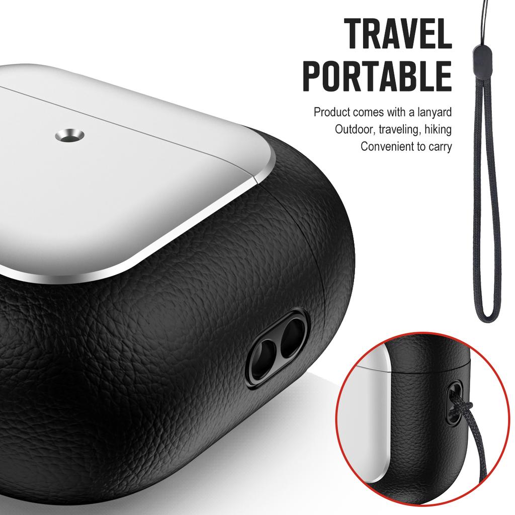 For AirPods 4 with ANC TPU Case Electroplating Litchi Texture Fall Prevention Earphone Cover with Lanyard