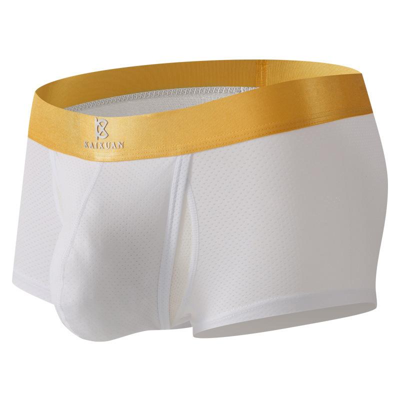 Men's Spring Summer Ice Silk Space Warehouse Free From Stripping Side Opening Double U Convex Bag Quad Briefs