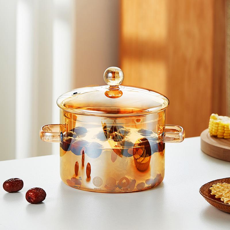 Glass Cooking Pot Glass Saucepan Clear Heat Resistant Stockpot Double Handle Cookware Pot Non Stick Kitchen Cooking Tools