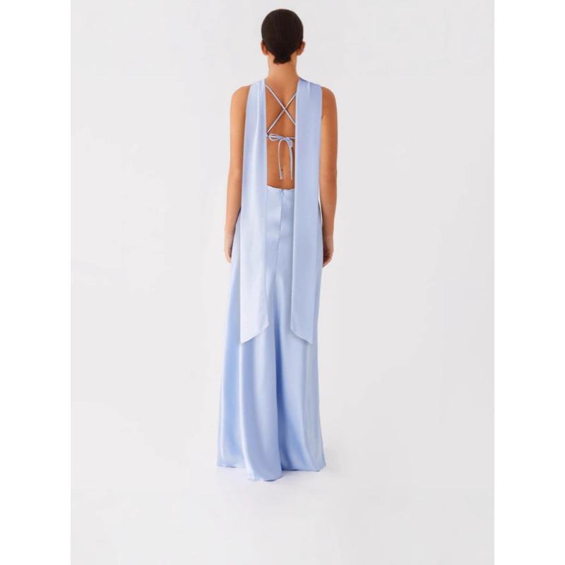 New Women's Temperament Collar Strap Halter Dress Long High-end Satin Dress Women
