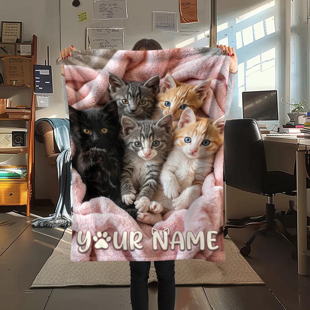 1pz Coperta in Flanella con Nome Personalizzato e Motivo Nido Accogliente per Gatti Adatta a Tutte le Stagioni per Arredamento Casa Calore e Comfort Regali Regalo Festivo_lx