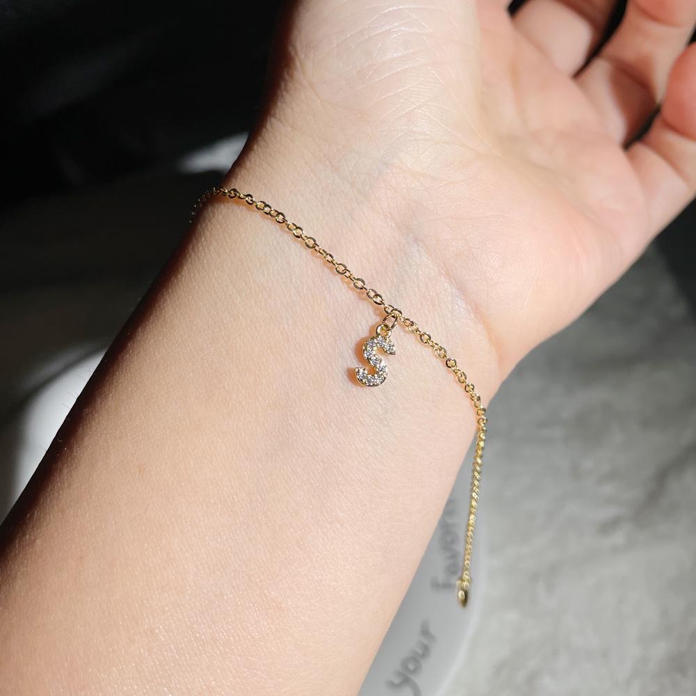Classic Pave Zirconia A-Z Letter Bracelet Women Fashion 26 Initials Stainless Steel Chain Charm Bracelet For Women Jewelry Gift