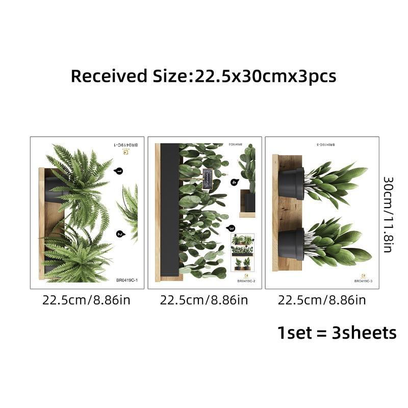 3 stk./Sæt Kreativ 3D Grøn Plante Selvklæbende Vægklistermærke Potteplante Dekoration Klistermærke Til Stue Eller Kontor
