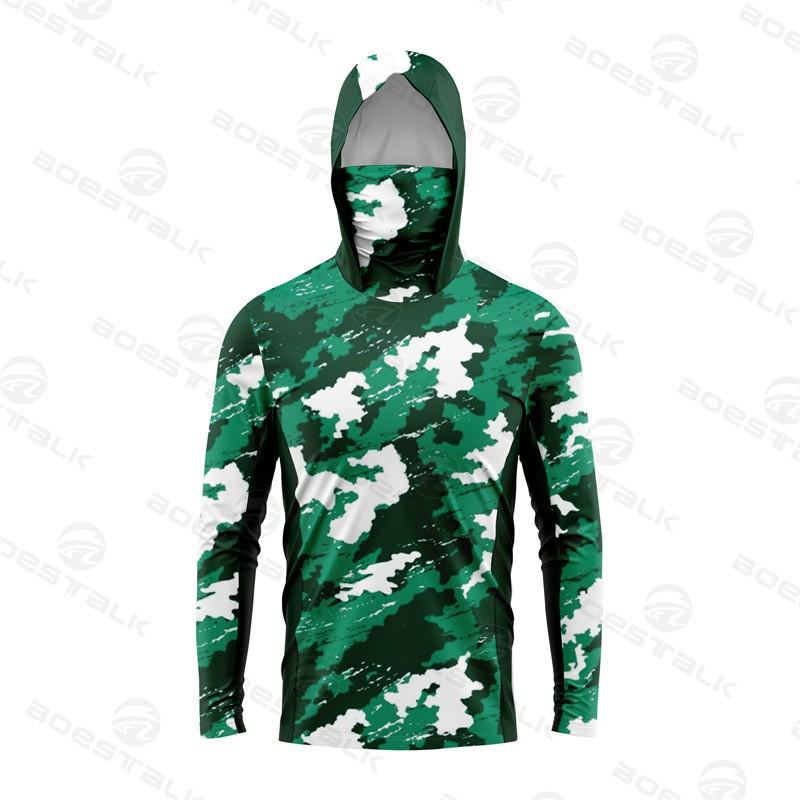 Mens Long Sleeve Fishing Shirt With Face Cover UV Protection Quick Dry Breathable Ice Silk Feel Outdoor Angling Apparel