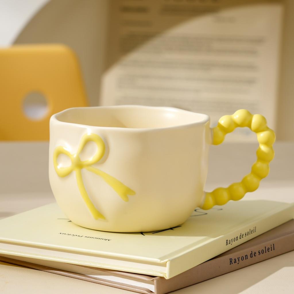 Kreatywny kubek ceramiczny z kokardą, o wysokim wyglądzie, do domu, dla dziewcząt, w pudełku prezentowym, lekki luksus, wysoka jakość, kubek do wody