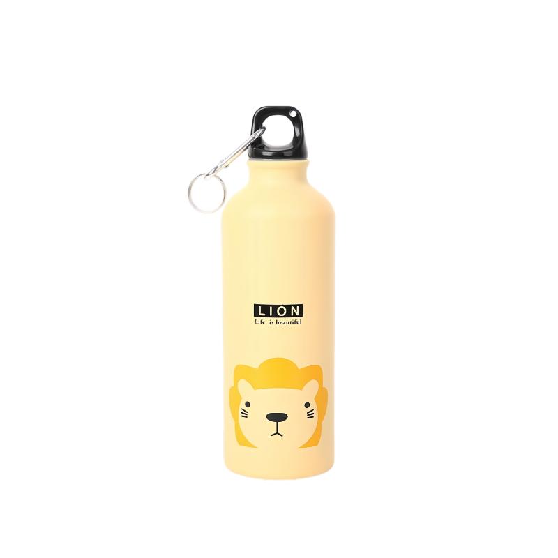 Lovely Animal Outdoor Aluminium Sports Water Bottle for Cycling Camping Hiking Beach School Kids Water Bottle with Handheld Ring