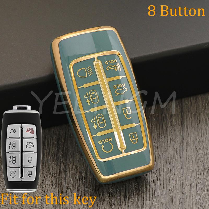 Soft Tpu Car Key Case For Genesis Key Fob Cover Keychain For Hyundai Gv80 Gv90 G70 G80 G90 Gv70 8 Buttons Accessories