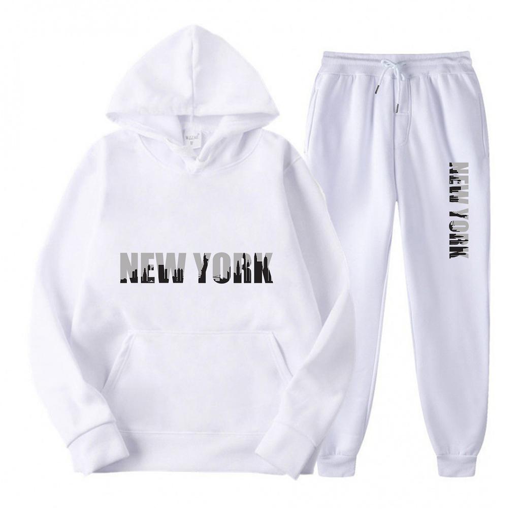 2023 new letter casual printing men's and women's sportswear fleece two-piece set loose hooded sweater set