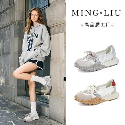 Leather Forrest Gump Shoes Women's 2026 Spring Platform Heightening Dad Shoes Retro Breathable Shoes Ins Trendy Sneakers