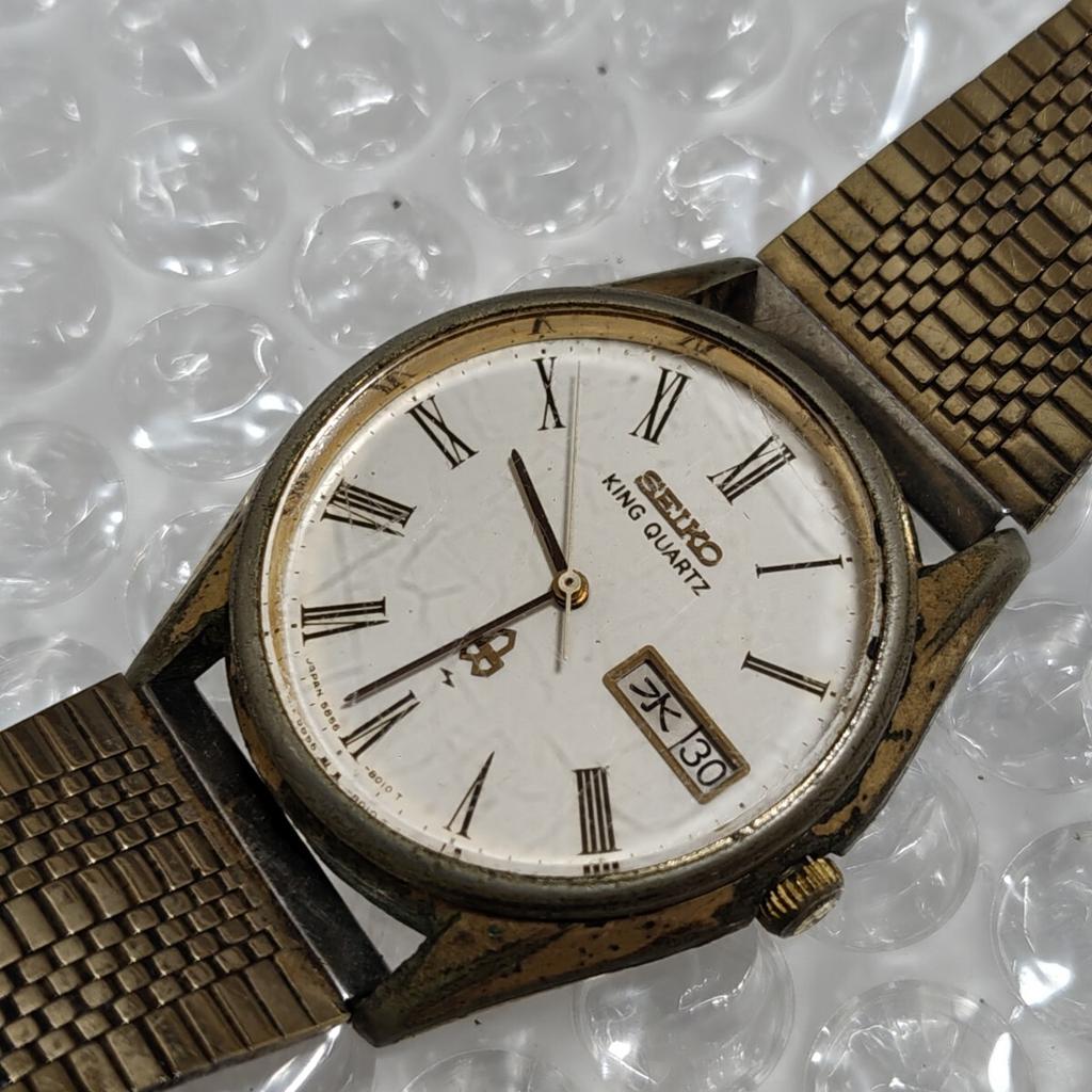 SEIKO King Quartz Roman Gold Watch K26S [Working Condition] Day-Date Men's (Management Moving)