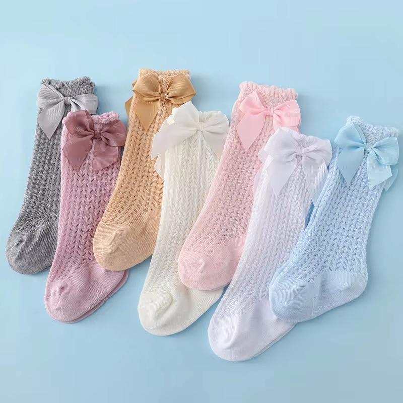 Lawadka 3Pairs/Set Infant Long Socks for Baby Girls And Boys Bow Cotton Summer Mesh Newborn Toddler Knee High 0-2Years Socks